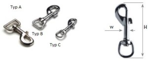 Nickel-plated snap hook (squared - Rectangular - Oval head)