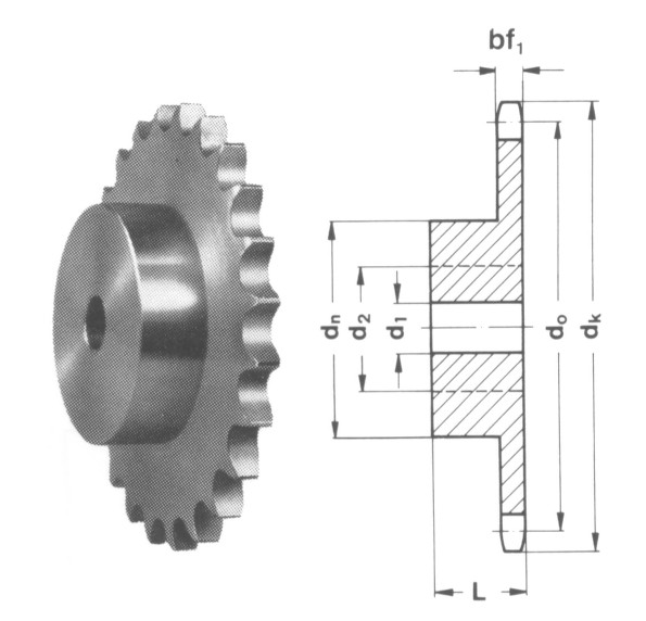 Einfach-Kettenräder 12B-1 DIN 8187 - Deutsch